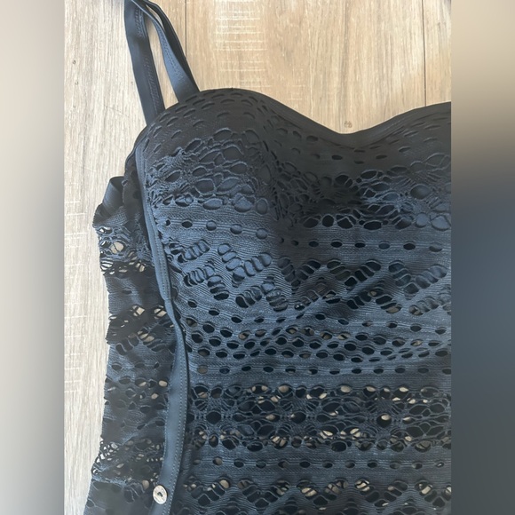 Women’s Black Knit Lace One-Piece Swimsuit | Elegant Swimwear - Picture 3 of 6